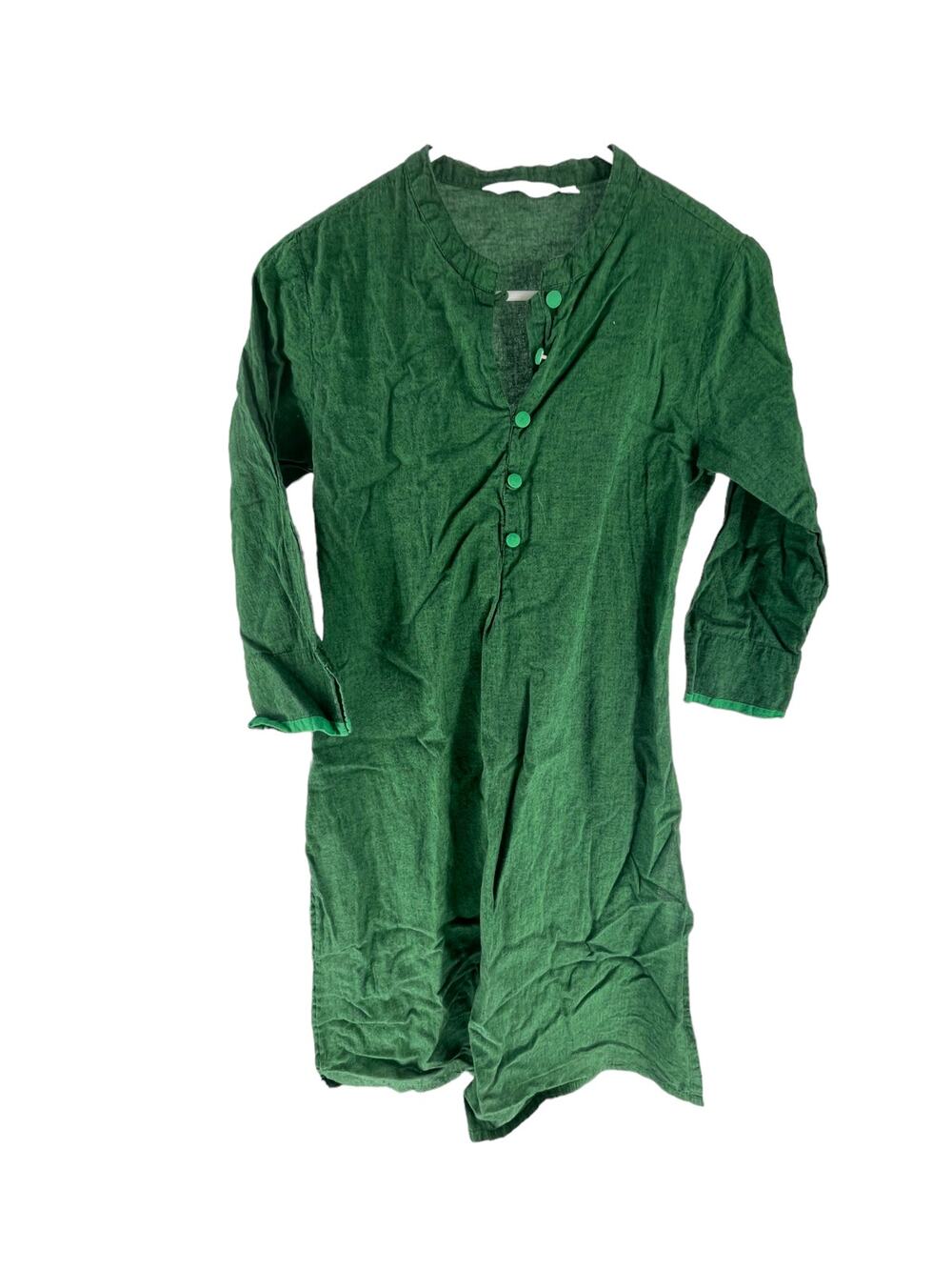 Max Green Long Sleeve Quarter Button Popover Mini Dress Women's Size Medium